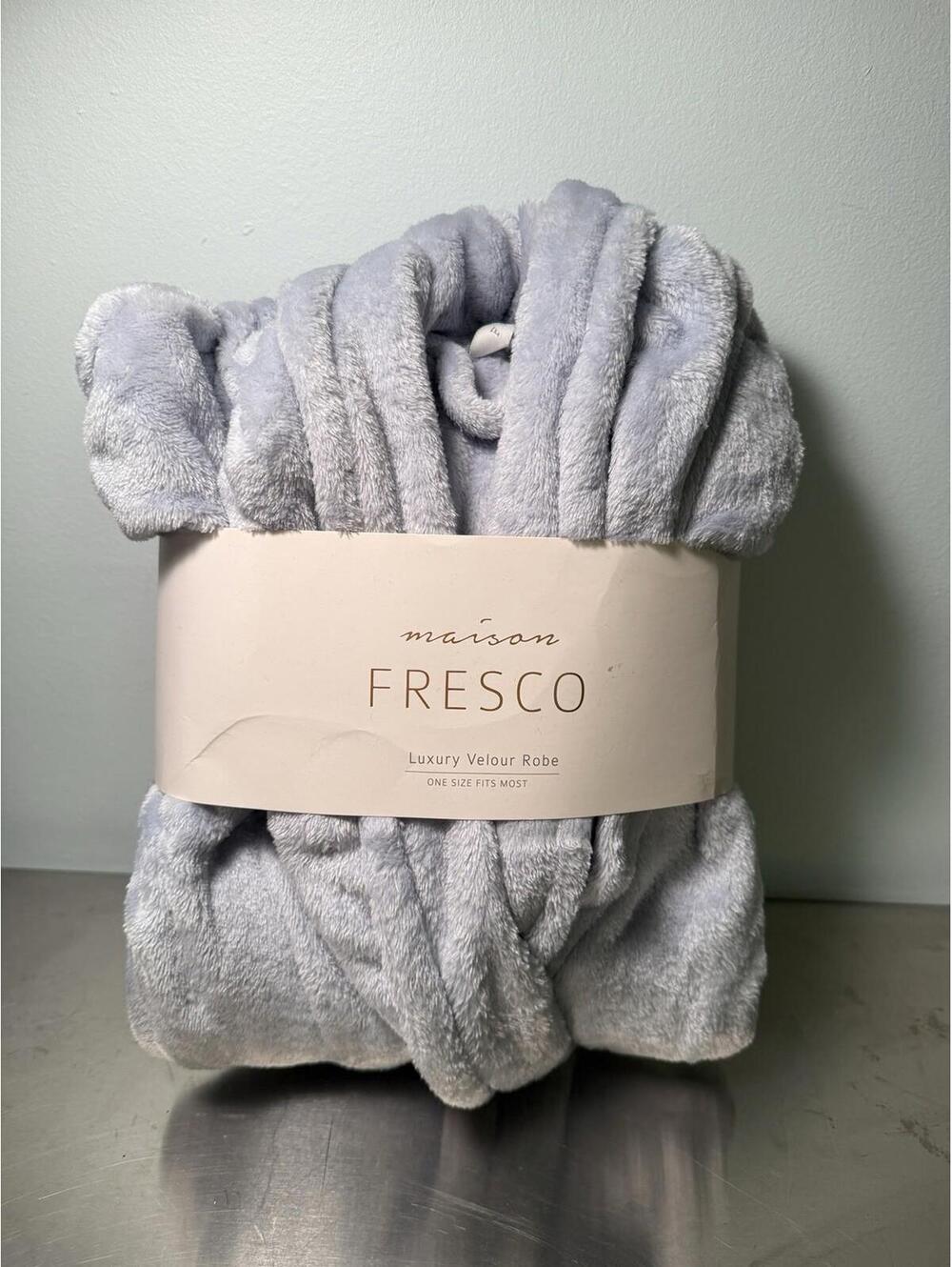 Maison Fresco Luxury Velour Robe Bathrobe One Size Light Blue  The Paper Store